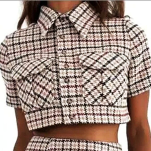 NWT REVOLVE RUMORED Coco cropped jacket top Newbury plaid S - Picture 1 of 8